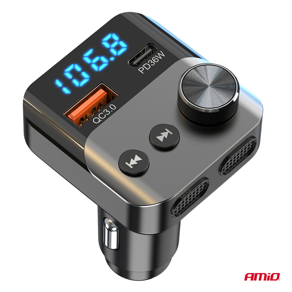 Auton FM-lähetin, 1×USB-A 1×USB-C 12V 24V AMIO-04647
