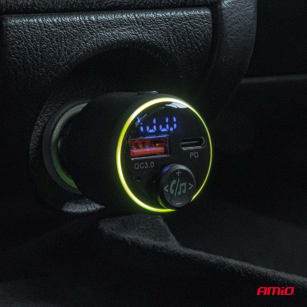 Auton FM-lähetin, 1×USB-A 1×USB-C 12V 24V AMIO-04655