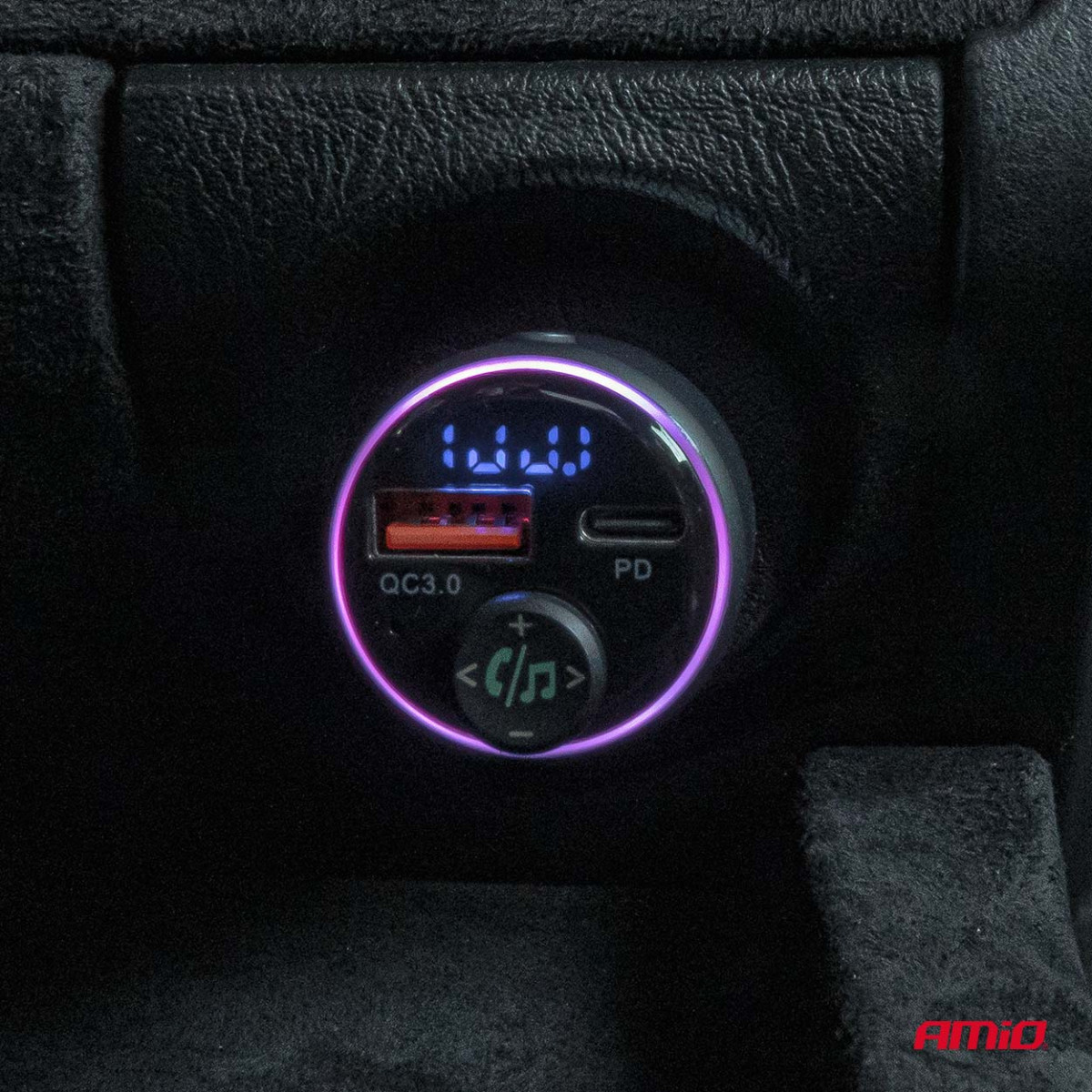 Auton FM-lähetin, 1×USB-A 1×USB-C 12V 24V AMIO-04655
