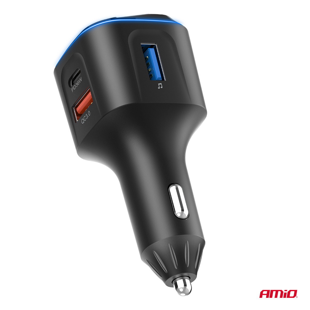 Auton FM-lähetin, 1×USB-A 2×USB-C 12V 24V AMIO-04651