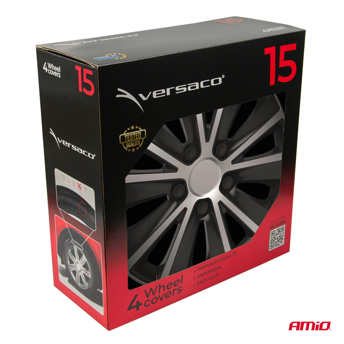 Pölykapselit 4 kpl. Rapide, musta ja hopea 15"