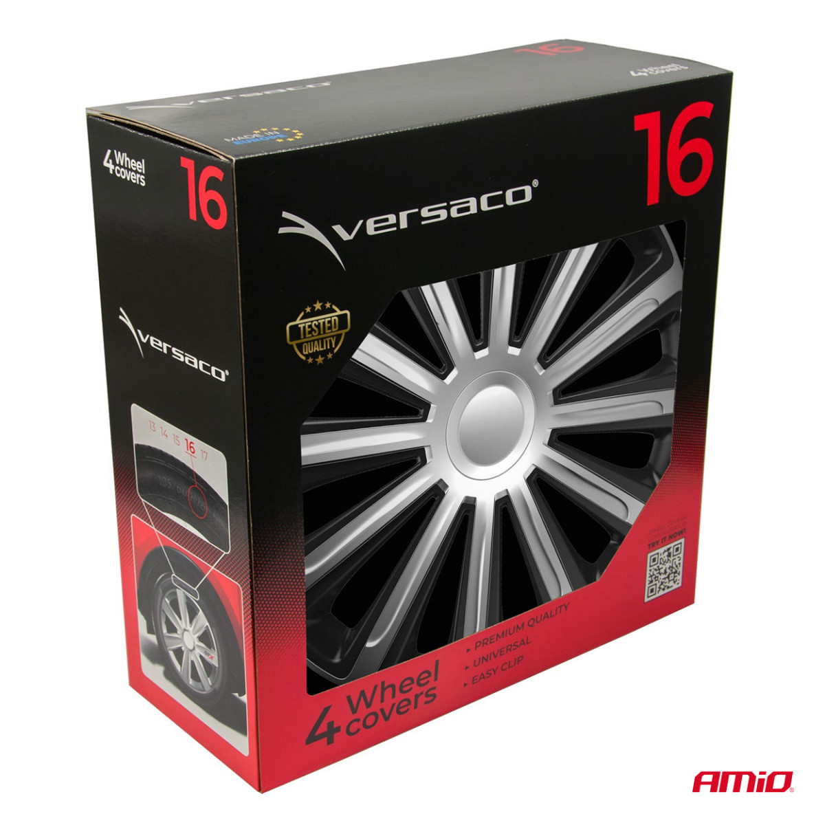 Pölykapselit 4 kpl. Trend, musta ja hopea 16"