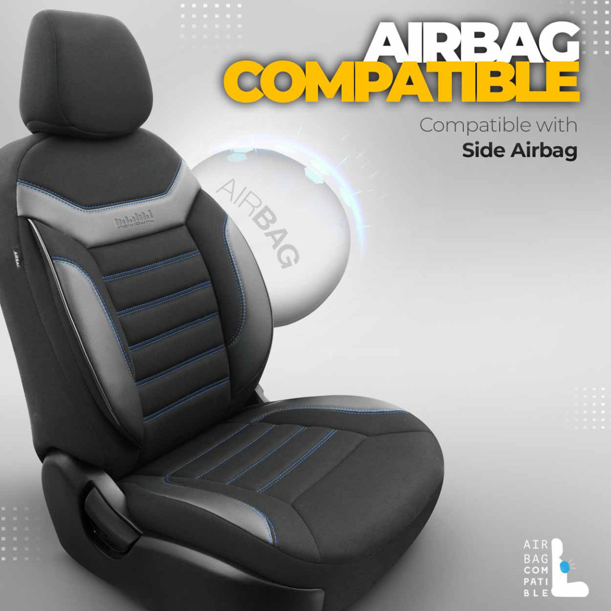 Yleismalliset istuinsuojat OTOM, INDIVIDUAL - musta / sininen