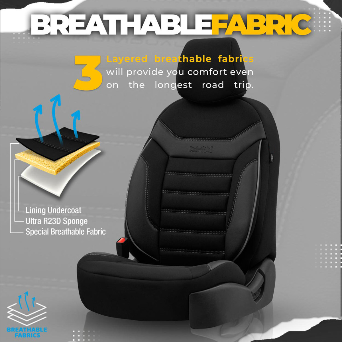 Yleismalliset istuinsuojat OTOM, INDIVIDUAL - musta / harmaa