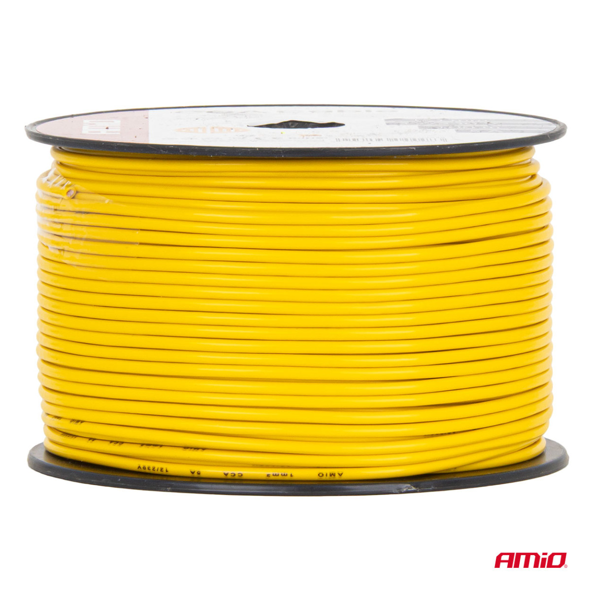 Yksijohtiminen CCA-kaapeli, keltainen, 1x1mm² 100m 5A 12/230V AMIO-04448