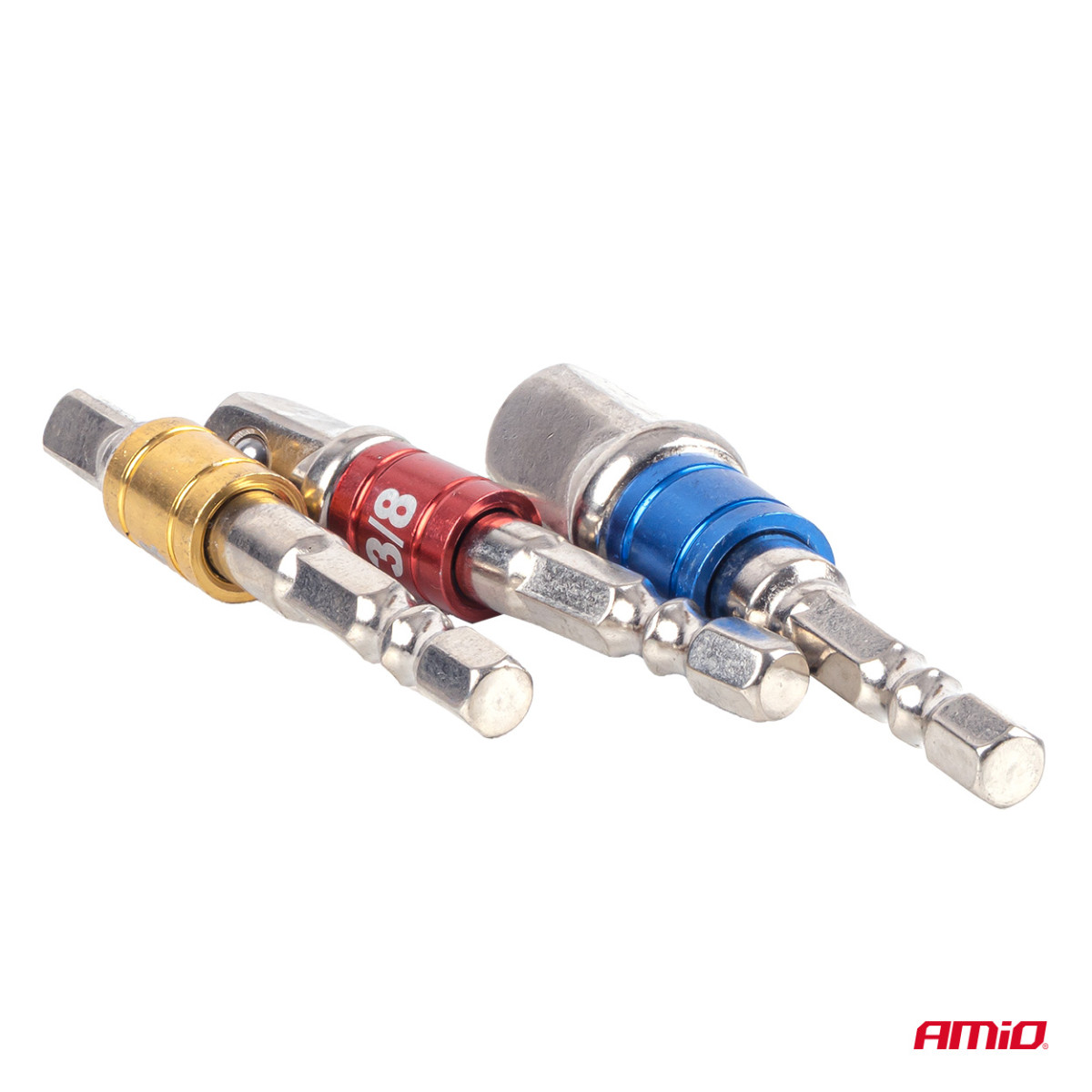 Ruuvimeisselin hylsysovitinsarja, 1/4" / 3/8" / 1/2", 3 kpl, AMIO-04936