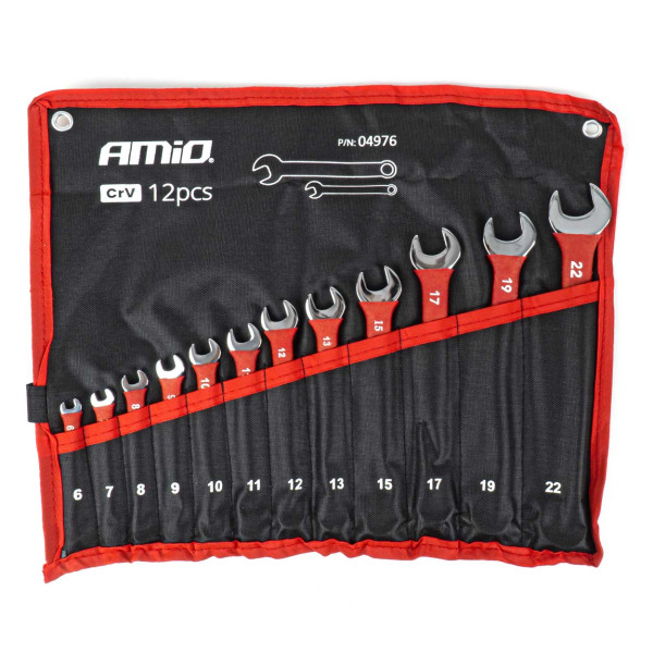 Kiintoavainsarja, 6-22 mm, CrV, 12 osaa, AMIO-04976 Kiintoavainsarja, 6-22 mm, CrV, 12 osaa, AMIO-04976