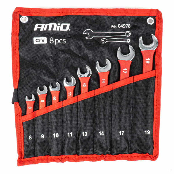 Kiintoavainsarja, 8–19 mm, CrV, 8 osaa, AMIO-04978 Kiintoavainsarja, 8–19 mm, CrV, 8 osaa, AMIO-04978