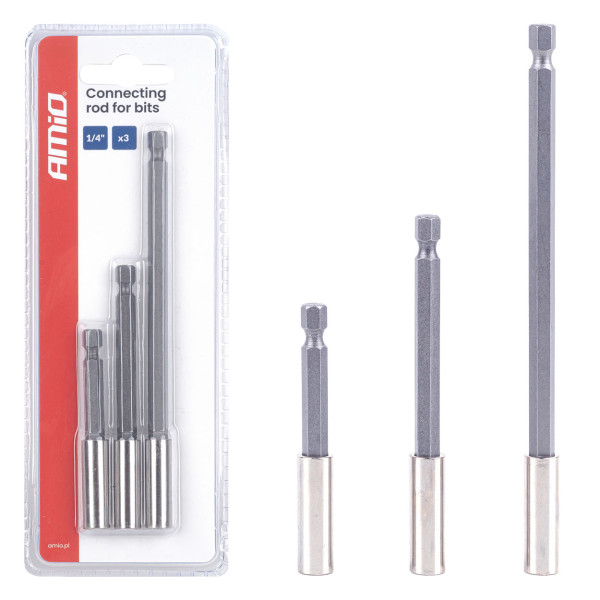 Ruuvimeisselin kärkipidikesarja, 1/4", 3 kpl, AMIO-04934 Ruuvimeisselin kärkipidikesarja, 1/4", 3 kpl, AMIO-04934