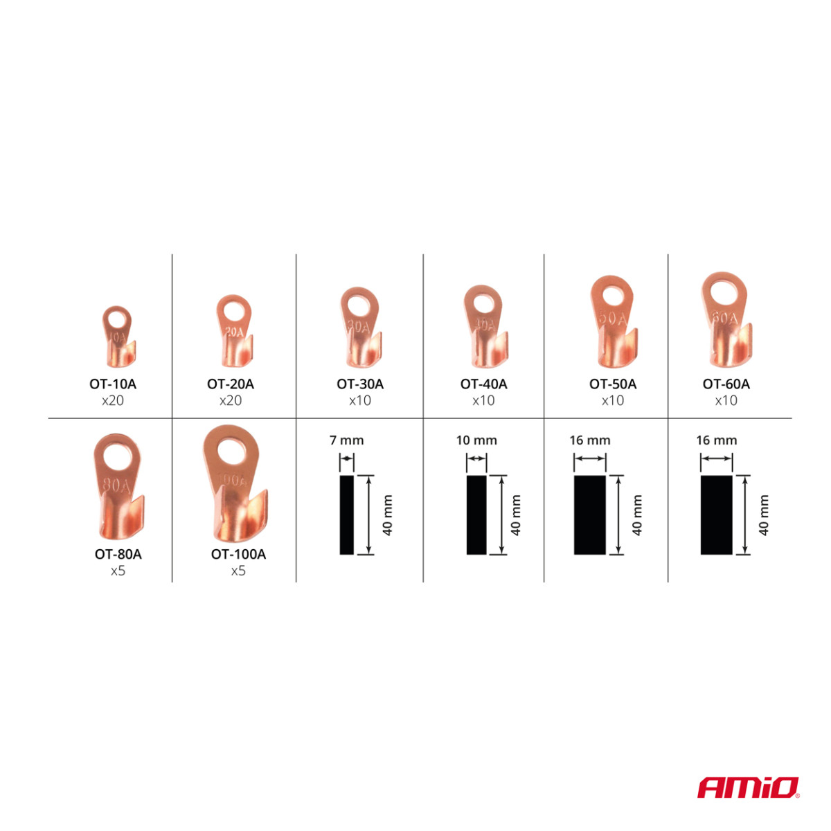 Kuparirengasliittimien ja kutistesukkajen sarja, 180 kpl, AMIO-03984