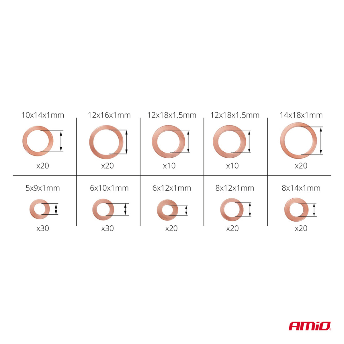 Kuparitiivistesarja, 200 kpl. AMIO-03108