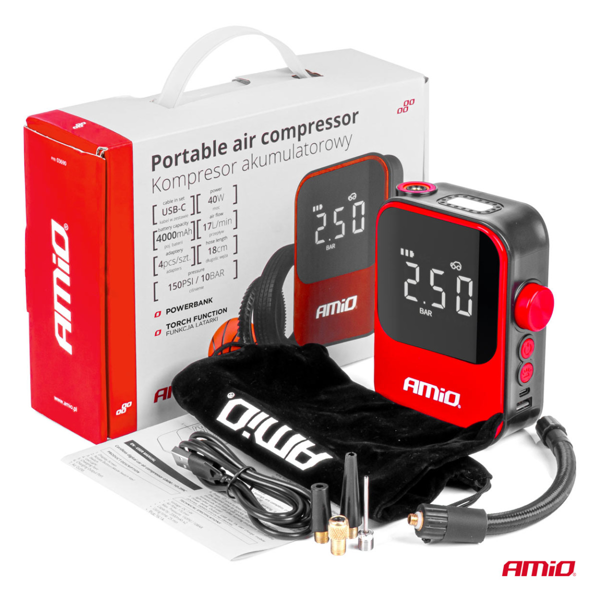 Langaton autokompressori 40W varavirtalähteellä AMIO-03690
