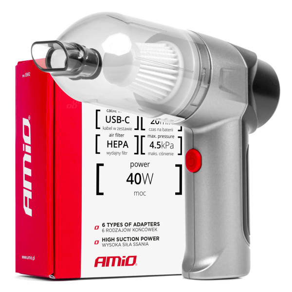 Langaton autoimuri 40 W, 4000 mAh, HEPA-suodattimella, 4,5 kPa AMiO-03692 Langaton autoimuri 40 W, 4000 mAh, HEPA-suodattimella, 4,5 kPa AMiO-03692