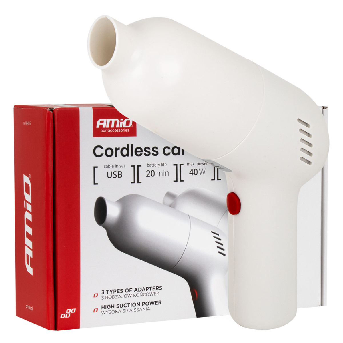 Langaton autoimuri 40 W, 4,5 kPa, USB-C, HEPA-suodattimella, VC-07 AMIO-04415