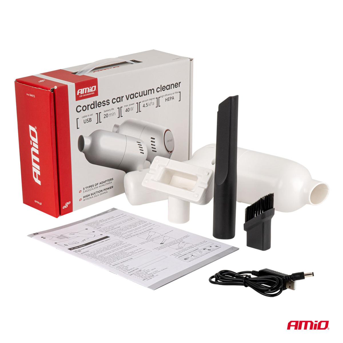 Langaton autoimuri 40 W, 4,5 kPa, USB-C, HEPA-suodattimella, VC-07 AMIO-04415