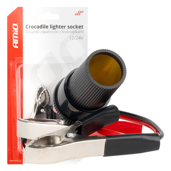 Tupakansytytinadapteri 12V/24V, krokotiilityyppi, 15 cm AMIO-03803