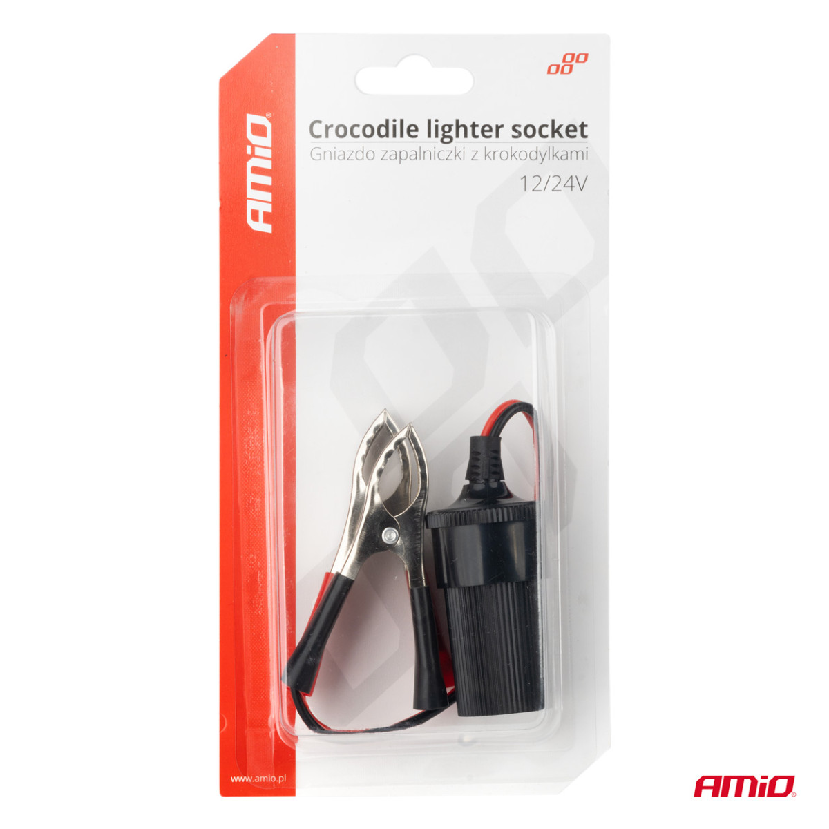 Tupakansytytinadapteri 12V/24V, krokotiilityyppi, 15 cm AMIO-03803