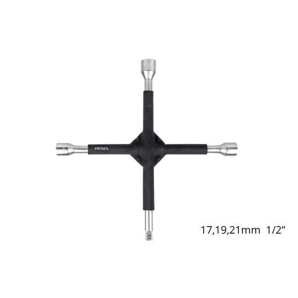 Ristimäinen pyöränmutterinavain 17–19–21 mm, 1/2", kumipäällysteinen, AMIO-02402