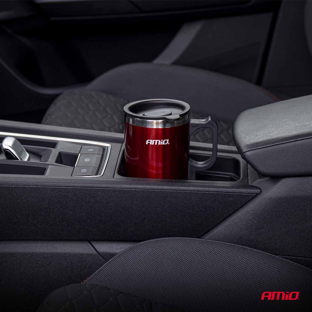 Auton vedenkeitinkuppi, 450 ml 12V, punainen, AMIO-02177