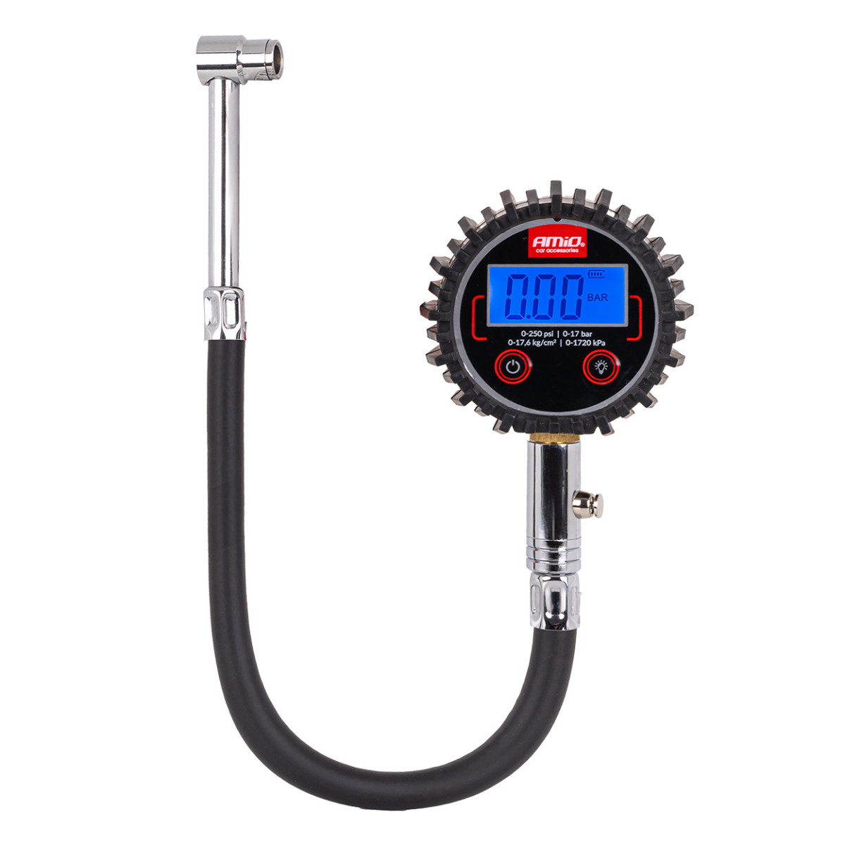 Digitaalinen painemittari 30 cm letkulla ja tyhjennysventtiilillä 17 bar AMIO-04465