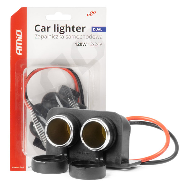 Kaksinkertainen suljettu auton pistorasia 12/24V AMIO-04130