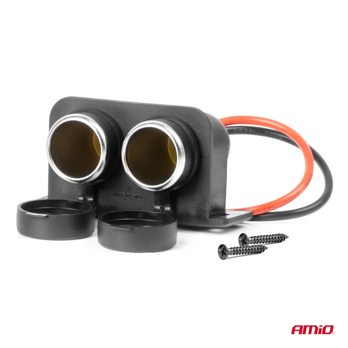 Kaksinkertainen suljettu auton pistorasia 12/24V AMIO-04130