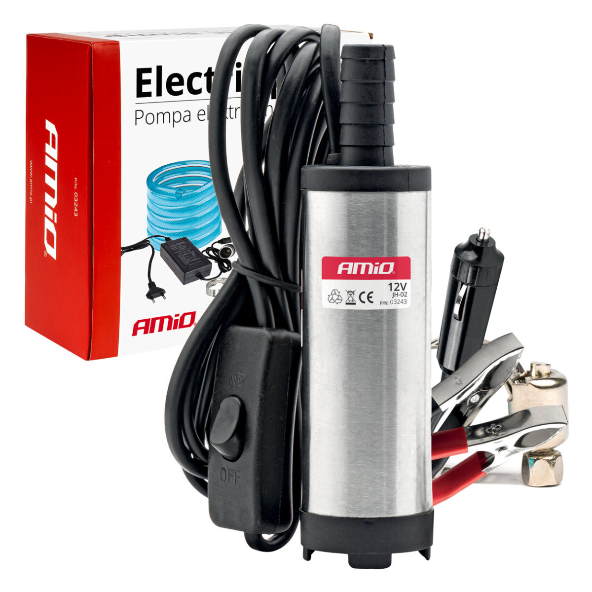 Upotettava sähköinen dieselpolttoaineen imupumppu 38 mm 12V/230V letkulla AMIO-03243