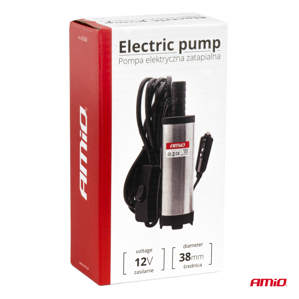 Upotettava sähköinen dieselpolttoaineen imupumppu 38 mm 12 V auton virtapistokkeen adapterilla AMIO-03242