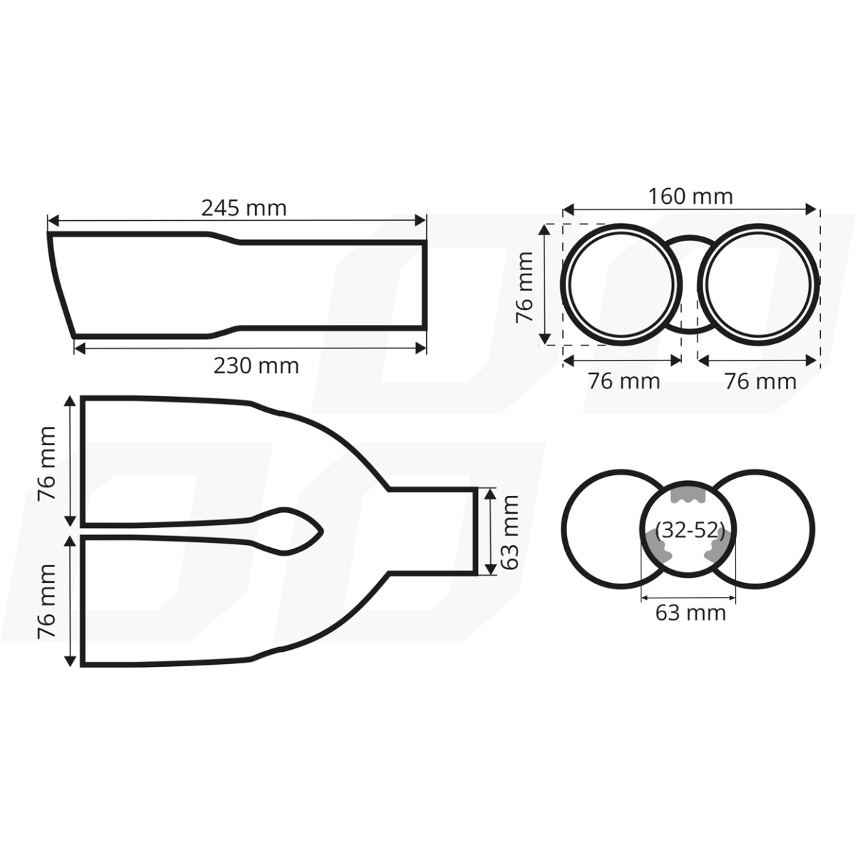 Äänenvaimentimen pää, ruostumatonta terästä, musta mattakromi, tupla-AMiO-04063