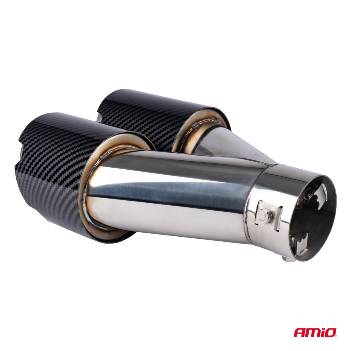 Äänenvaimentimen pää, ruostumatonta terästä, hiilikuitua, kaksinkertainen, oikea, AMiO‑04070