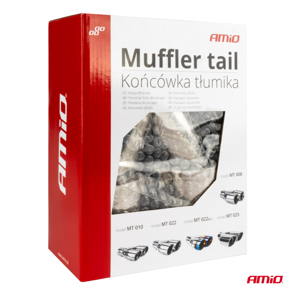 Äänenvaimentimen pää, ruostumatonta terästä, kromattu, kaksinkertainen, vasen AMiO-04067