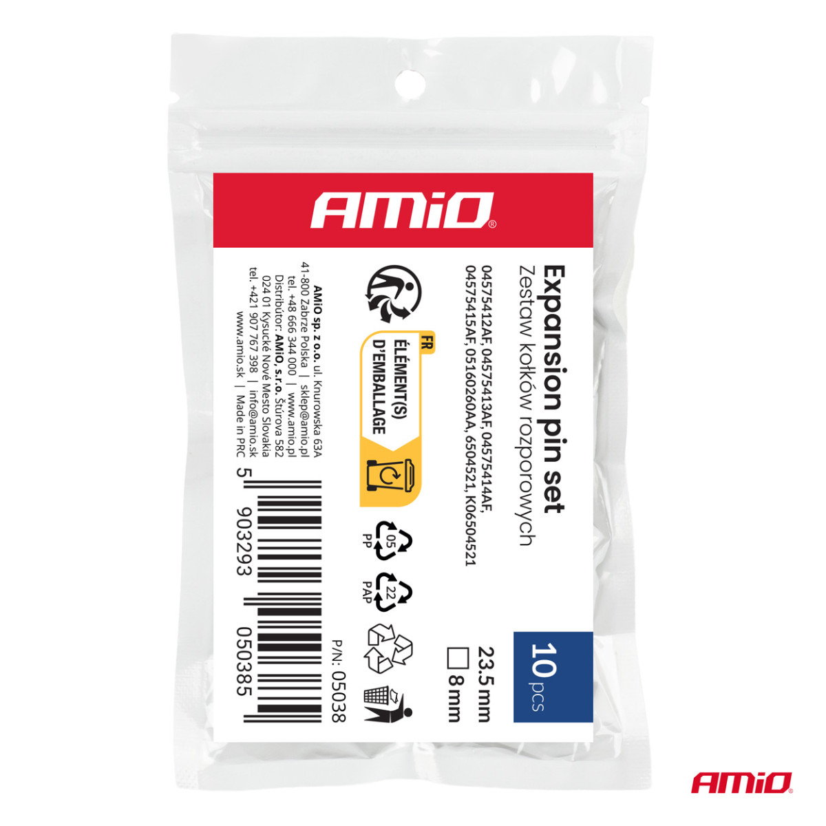 Levitysklipsisarja 23,5 mm, Ø 8 mm, 10 kpl, AMIO-05038