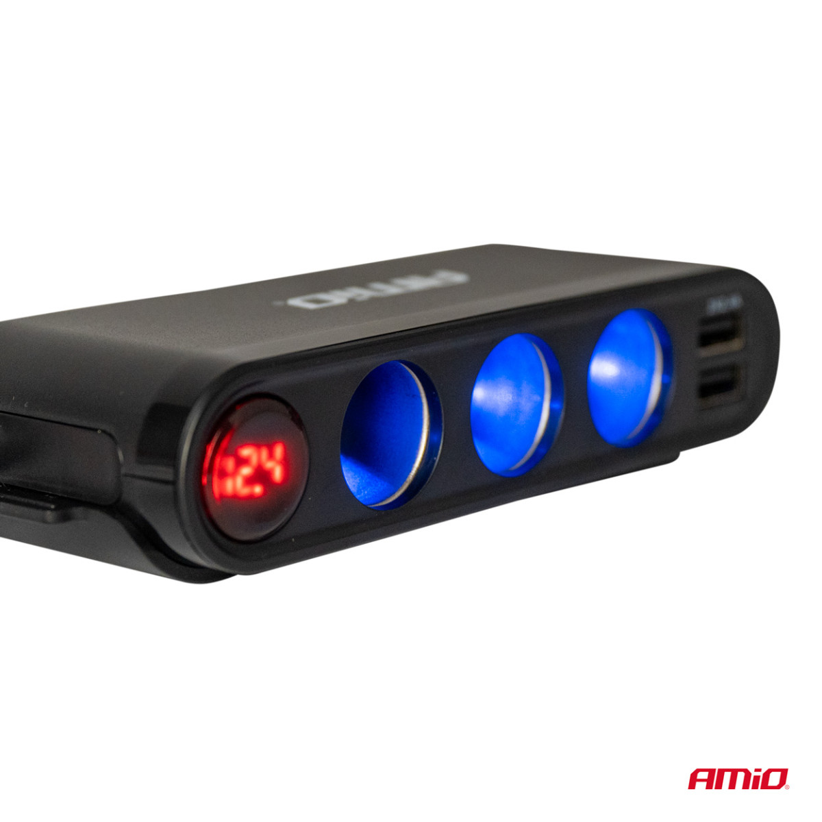 Jatkoliitin volttimittarilla, USB ja USB-C 12-24 V, AMIO-03782