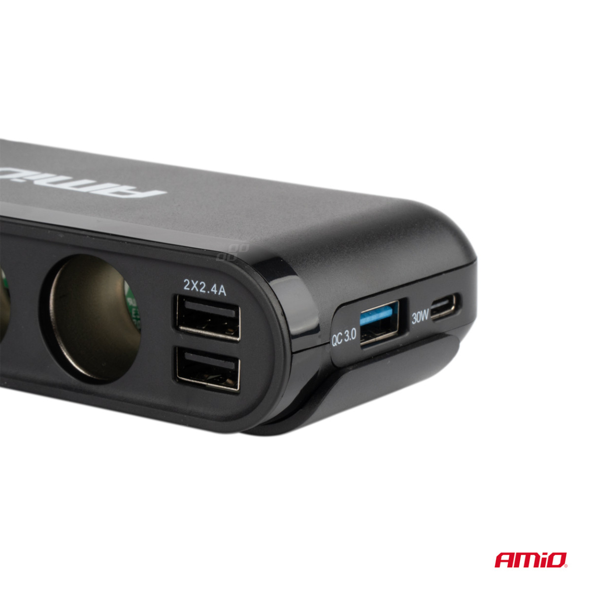 Jatkoliitin volttimittarilla, USB ja USB-C 12-24 V, AMIO-03782