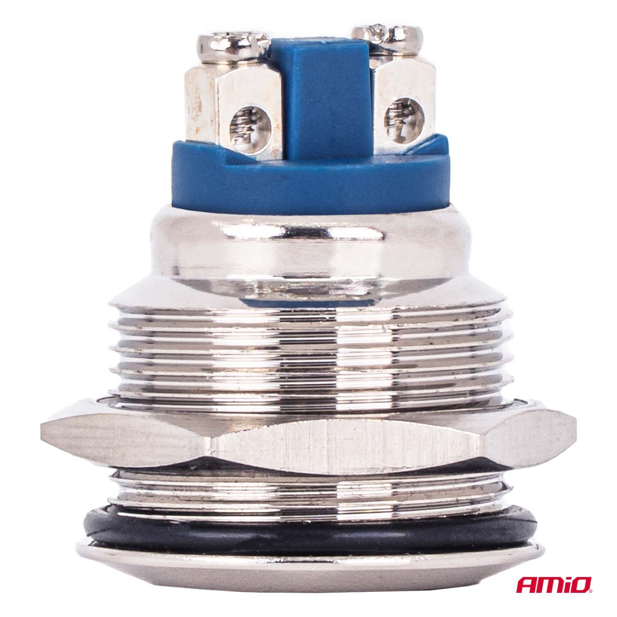 Litteä pyöreä hetkellinen painonappi, 19 mm, 5 A, 12/230 V AMIO-04436