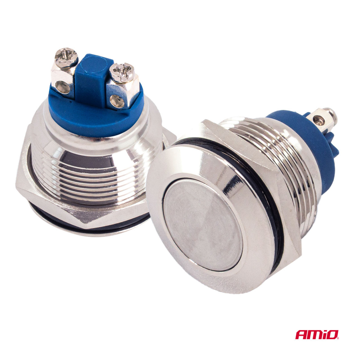 Litteä pyöreä hetkellinen painonappi, 19 mm, 5 A, 12/230 V AMIO-04436