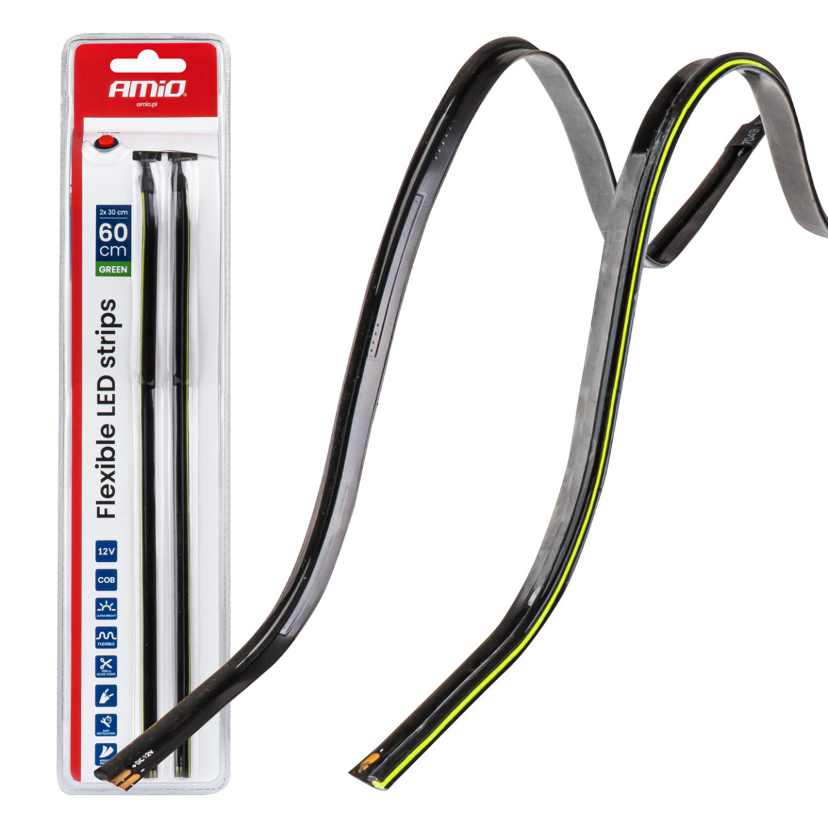 Joustavat sivulle asennettavat COB-LED-nauhat 2x30 cm 12V, vihreät
