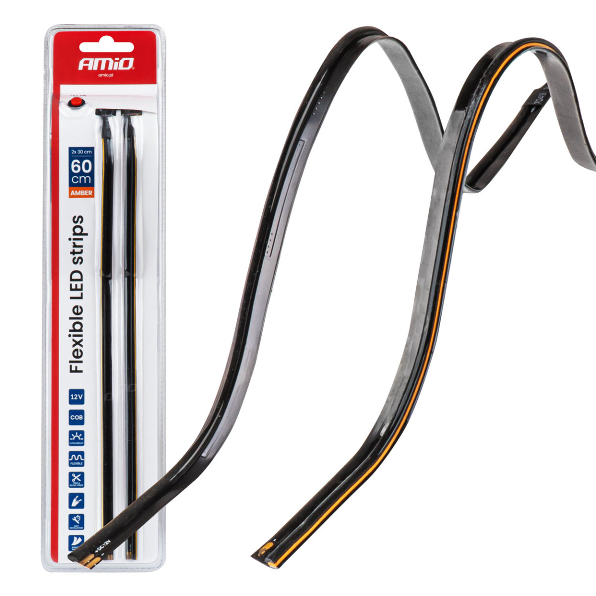 Joustavat sivulle asennettavat COB-LED-nauhat 2x30 cm 12V, keltainen