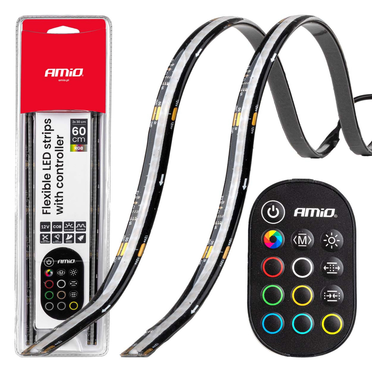 Joustavat sivulle asennettavat LED COB -nauhat 2x30 cm 12V, RGB, useita värejä, kaukosäätimellä