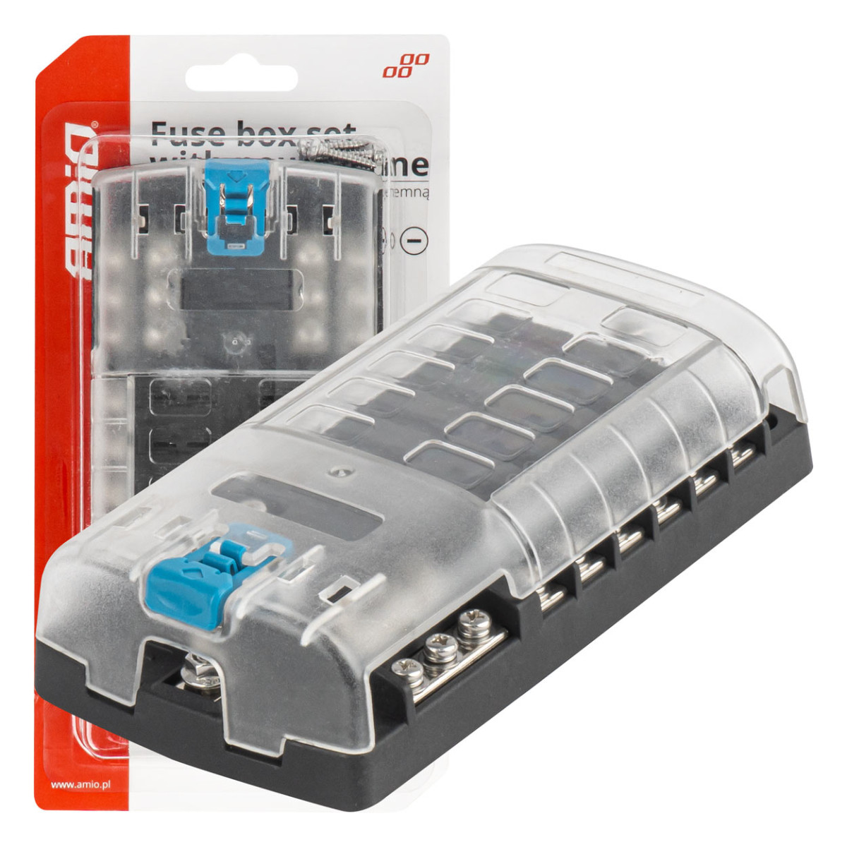 Sulakerasia, 12 pistorasiaa ruuvikoskettimilla ja miinusnavalla AMIO-03834