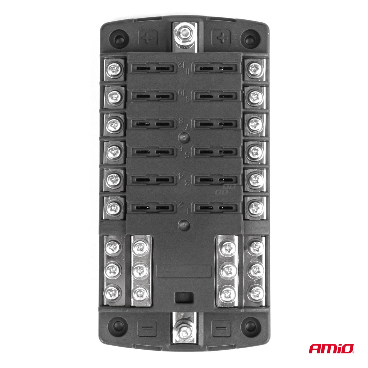 Sulakerasia, 12 pistorasiaa ruuvikoskettimilla ja miinusnavalla AMIO-03834