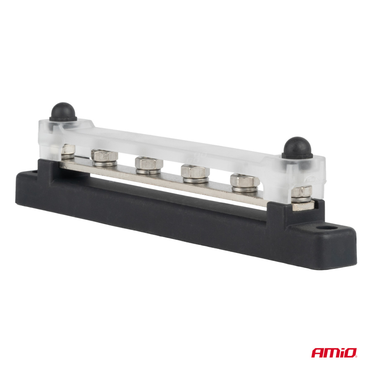 Negatiivisen navan virranjakolohko neljällä M6-ruuvilla, virtakisko 12/24/48V 150A, AMIO-03808