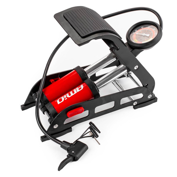 HQ kaksoismäntäinen jalkapumppu 2×Ø45 mm painemittarilla ja adapterilla PU07