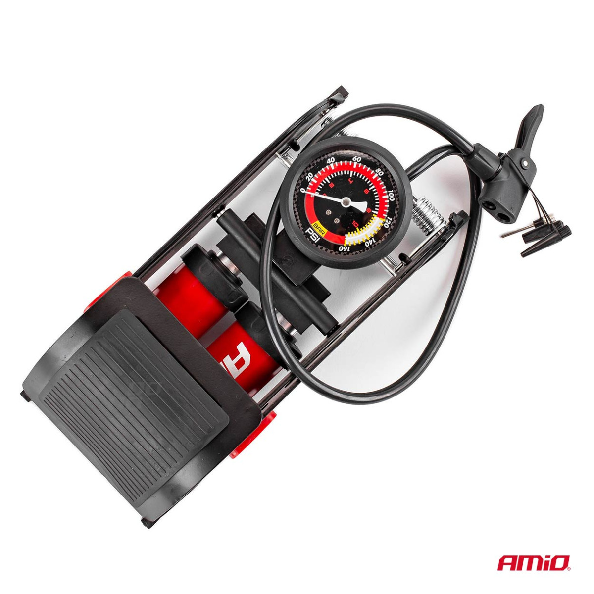 HQ kaksoismäntäinen jalkapumppu 2×Ø45 mm painemittarilla ja adapterilla PU07