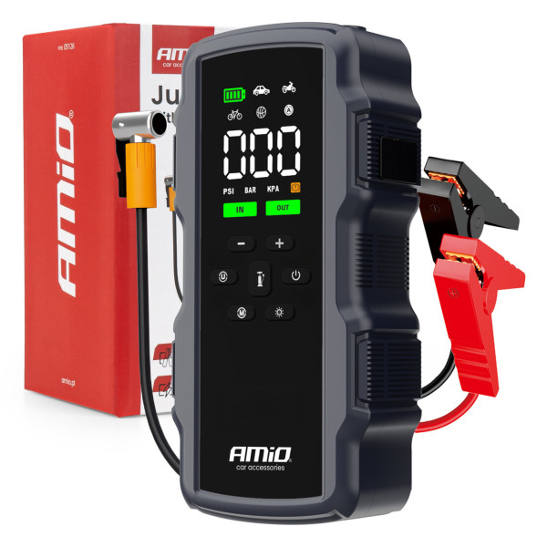 4-in-1 apukäynnistin kompressorilla / varavirtalähde 12V 17Ah 900A, AMIO-05126