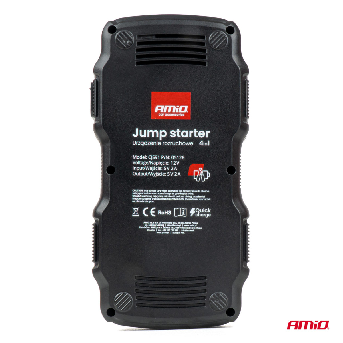 4-in-1 apukäynnistin kompressorilla / varavirtalähde 12V 17Ah 900A, AMIO-05126