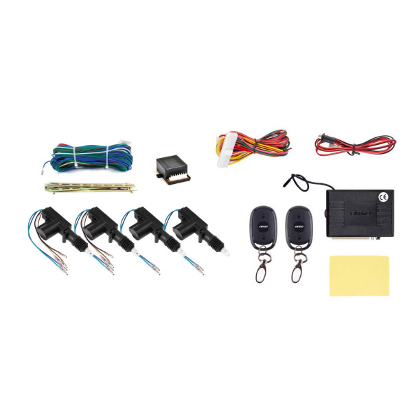 Yleiskäyttöinen langaton keskuslukitusjärjestelmä KE14, jossa on 2 Master + 2 Slave -moottoria ja kaukosäätimet AMIO-01683