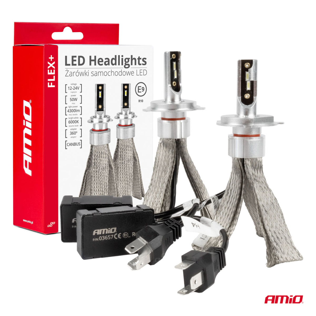 LED-ajovalon polttimot FLEX+ -sarja H4/H19 canbus 6000K 12-24V AMIO-03657