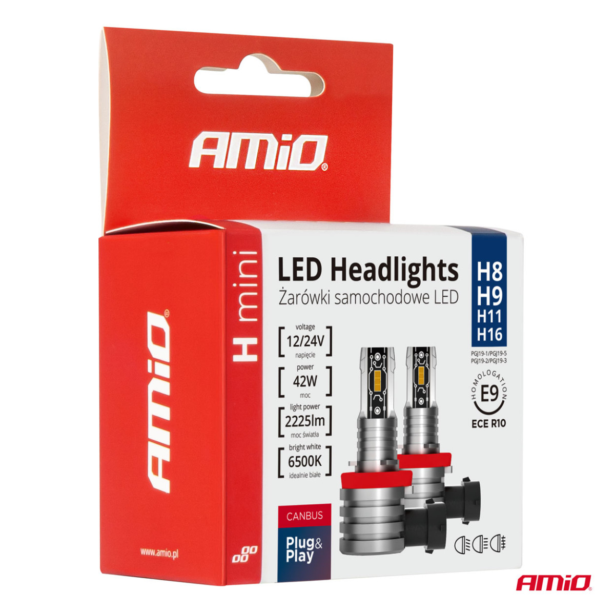 LED-ajovalon polttimot H-mini-sarja H8/H9/H11/H16 AMiO-03333