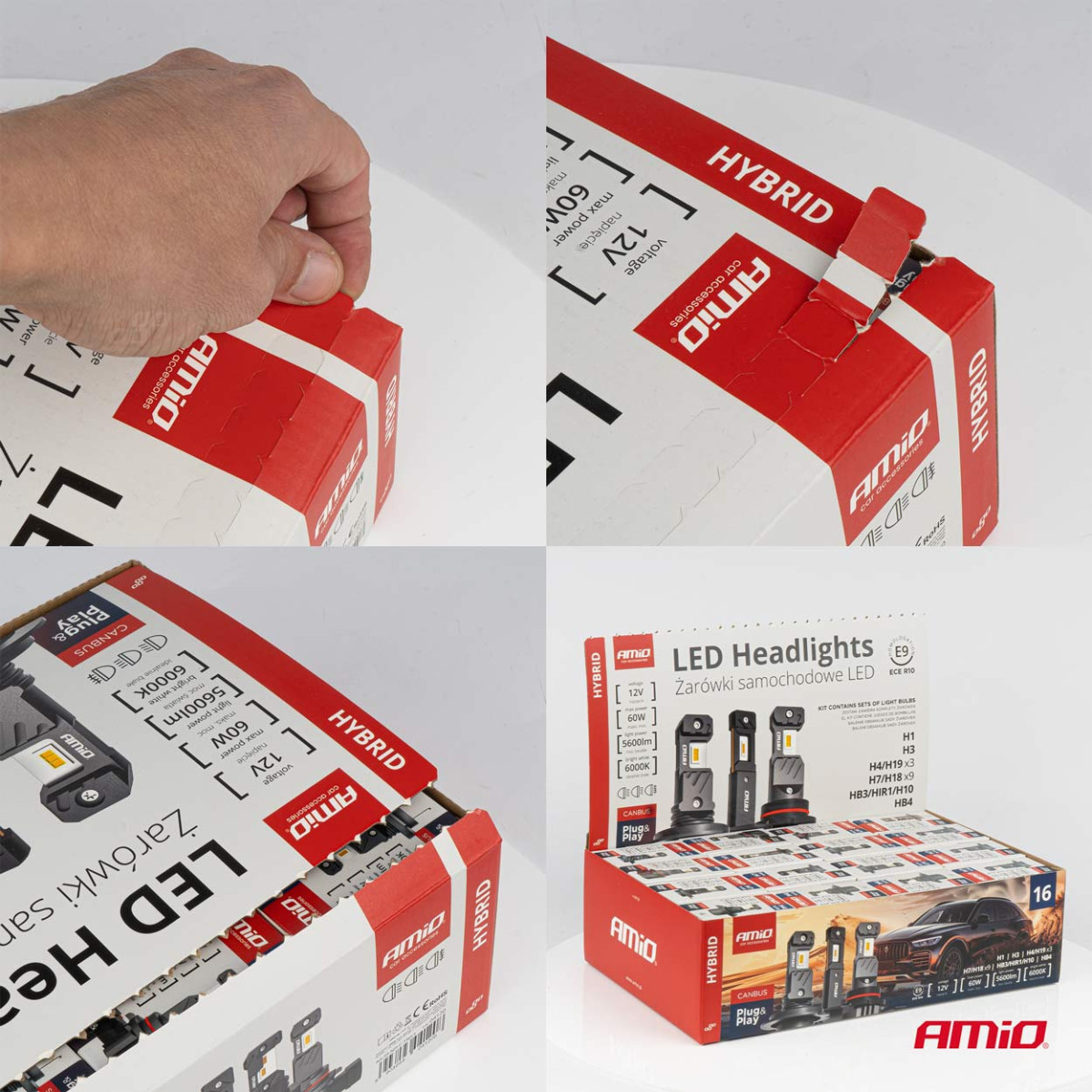 LED-ajovalojen polttimosarja 16 kpl, Hybrid series H1 H3 H4 H7 HB3 HB4 6000K Canbus, AMIO-04120